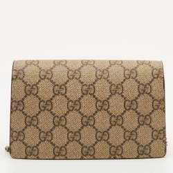 Pre Owned Gucci Dionysus Super Mini Beige/Brown GG Supreme Canvas and Suede Shoulder Bag