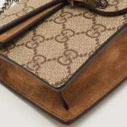 Pre Owned Gucci Dionysus Super Mini Beige/Brown GG Supreme Canvas and Suede Shoulder Bag
