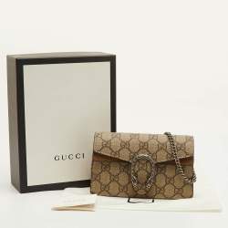Pre Owned Gucci Dionysus Super Mini Beige/Brown GG Supreme Canvas and Suede Shoulder Bag