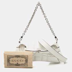 Pre Owned Gucci White Small Quilted Leather Horsebit Chain Satchel
