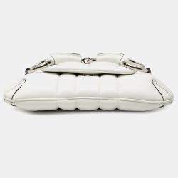 Pre Owned Gucci White Small Quilted Leather Horsebit Chain Satchel