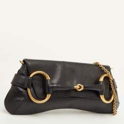 مملوكة م سبقًا حقيبة كلتش غوتشي سلسلة هورسبيت جلد أسود مع غطاء