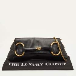 مملوكة مسبقًا حقيبة كلتش غوتشي سلسلة هورسبيت جلد أسود مع غطاء