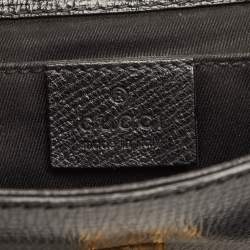 مملوكة مسبقًا حقيبة كلتش غوتشي سلسلة هورسبيت جلد أسود مع غطاء