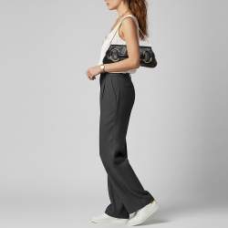 مملوكة مسبقًا حقيبة كلتش غوتشي سلسلة هورسبيت جلد أسود مع غطاء