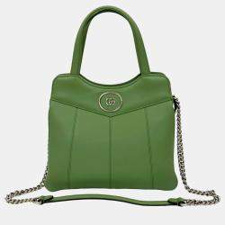 Pre Owned Gucci Green Small Leather Petite GG Tote