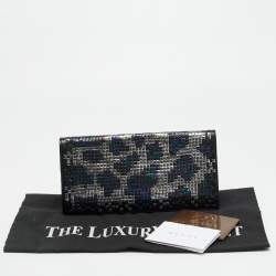 Pre Owned Gucci Black/Multicolor Leather and Sequins Flap Clutch