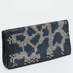 Pre Owned Gucci Black/Multicolor Leather and Sequins Flap Clutch