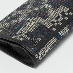 Pre Owned Gucci Black/Multicolor Leather and Sequins Flap Clutch