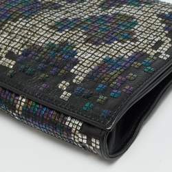 Pre Owned Gucci Black/Multicolor Leather and Sequins Flap Clutch