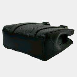 مملوكة مسبقًا حقيبة غوتشي توت جلد مثقبة بختم GG صغير أسود