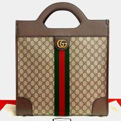 Pre Owned Gucci Brown GG Supreme Ophidia Vertical Tote