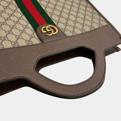 Pre Owned Gucci Brown GG Supreme Ophidia Vertical Tote