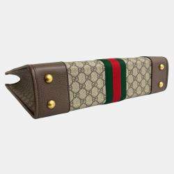 Pre Owned Gucci Brown GG Supreme Ophidia Vertical Tote
