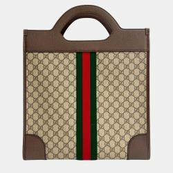 Pre Owned Gucci Brown GG Supreme Ophidia Vertical Tote