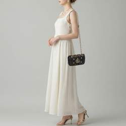 Pre Owned Gucci GG Pearl Marmont Flap Mini Black Matelassé Leather Shoulder Bag