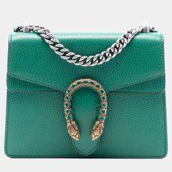 Pre Owned Gucci Green Small Leather Dionysus Crossbody