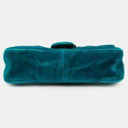 Pre Owned Gucci Blue Medium GG Marmont Matelasse Velvet Shoulder Bag