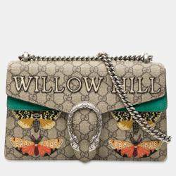 Pre Owned حقيبة كتف غوتشي ديونيسوس تطريز تلة الصفصاف والفراشة GG سوبريم متوسطة بنية