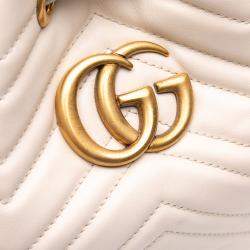 Pre Owned Gucci White GG Marmont Matelasse Leather Bucket Bag
