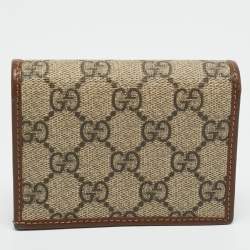 Pre Owned Gucci Horsebit 1955 Brown/Beige GG Supreme Canvas and Leather Flap Card Case