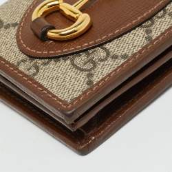 Pre Owned Gucci Horsebit 1955 Brown/Beige GG Supreme Canvas and Leather Flap Card Case