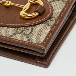 Pre Owned Gucci Horsebit 1955 Brown/Beige GG Supreme Canvas and Leather Flap Card Case