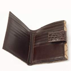 مملوكة مسبقًا Gucci Bamboo Bar Beige/Brown GG Canvas and Croc Embossed Leather French Wallet