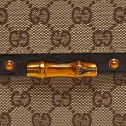 مملوكة مسبقًا Gucci Bamboo Bar Beige/Brown GG Canvas and Croc Embossed Leather French Wallet