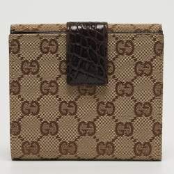 مملوكة مسبقًا Gucci Bamboo Bar Beige/Brown GG Canvas and Croc Embossed Leather French Wallet