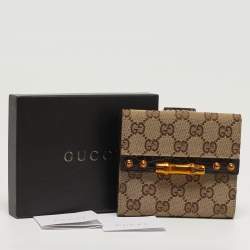 مملوكة مسبقًا Gucci Bamboo Bar Beige/Brown GG Canvas and Croc Embossed Leather French Wallet