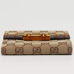 مملوكة مسبقًا Gucci Bamboo Bar Beige/Brown GG Canvas and Croc Embossed Leather French Wallet