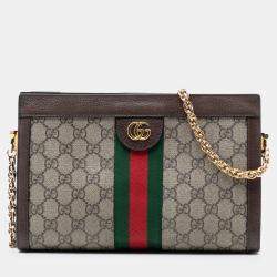 مملوكة مسبقًا Gucci Brown Small GG Supreme Web Ophidia Chain Crossbody