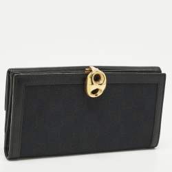 Pre Owned Gucci Wave Black GG Canvas and Leather Continental Wallet