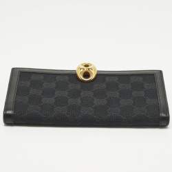 Pre Owned Gucci Wave Black GG Canvas and Leather Continental Wallet