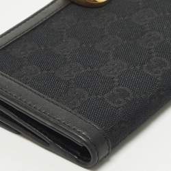 Pre Owned Gucci Wave Black GG Canvas and Leather Continental Wallet