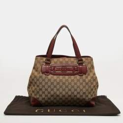 مملوكة مسبقًا حقيبة يد توتس غوتشي ويب دراساج متوسطة داكنة أحمر / بيج كانفاس GG وجلد