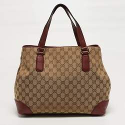 مملوكة مسبقًا حقيبة يد توتس غوتشي ويب دراساج متوسطة داكنة أحمر / بيج كانفاس GG وجلد