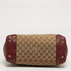 مملوكة مسبقًا حقيبة يد توتس غوتشي ويب دراساج متوسطة داكنة أحمر / بيج كانفاس GG وجلد
