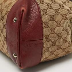 مملوكة مسبقًا حقيبة يد توتس غوتشي ويب دراساج متوسطة داكنة أحمر / بيج كانفاس GG وجلد