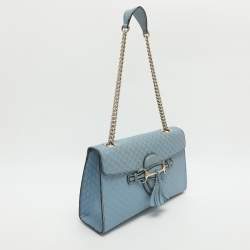 Pre Owned Gucci Emily Medium Light Blue Microguccissima Leather Shoulder Bag