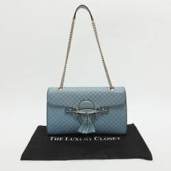 Pre Owned Gucci Emily Medium Light Blue Microguccissima Leather Shoulder Bag