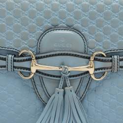 Pre Owned Gucci Emily Medium Light Blue Microguccissima Leather Shoulder Bag