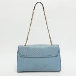 Pre Owned Gucci Emily Medium Light Blue Microguccissima Leather Shoulder Bag