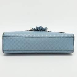 Pre Owned Gucci Emily Medium Light Blue Microguccissima Leather Shoulder Bag