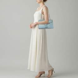 Pre Owned Gucci Emily Medium Light Blue Microguccissima Leather Shoulder Bag