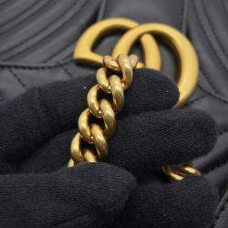 Pre Owned Gucci GG Marmont Chain shoulder Bag Black Leather