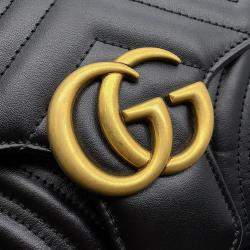 Pre Owned Gucci GG Marmont Chain shoulder Bag Black Leather