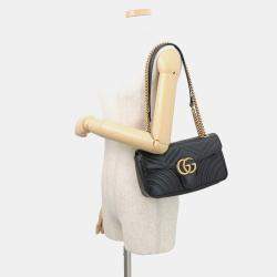 Pre Owned Gucci GG Marmont Chain shoulder Bag Black Leather
