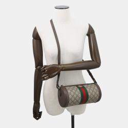 Pre Owned حقيبة كتف غوتشي جي جي سوبريم أوفيديا صغيرة بنية/بيج جلد بي في سي حجم صغير